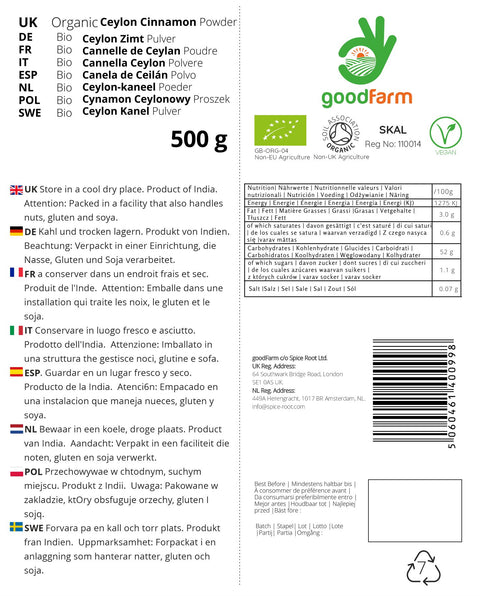 goodFarm Organic Ceylon Cinnamon Powder 500g